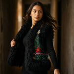 Load image into Gallery viewer, Sitara Heritage Gilet – Midnight Black Fur Trim