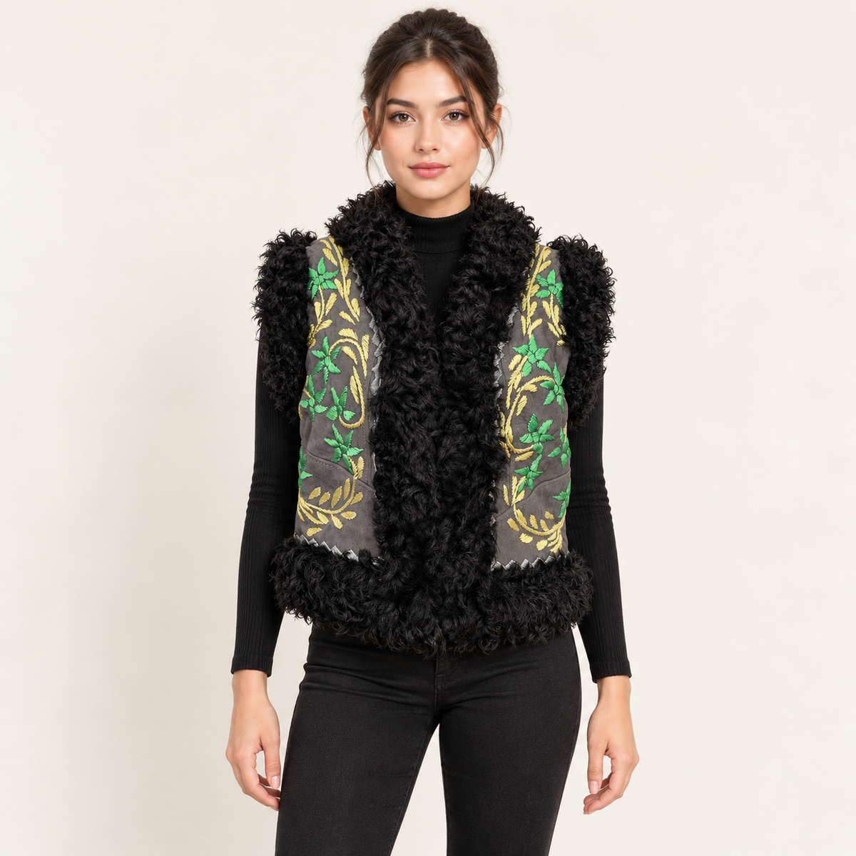 The Gulzar Hand-Embroidered Shearling Vest