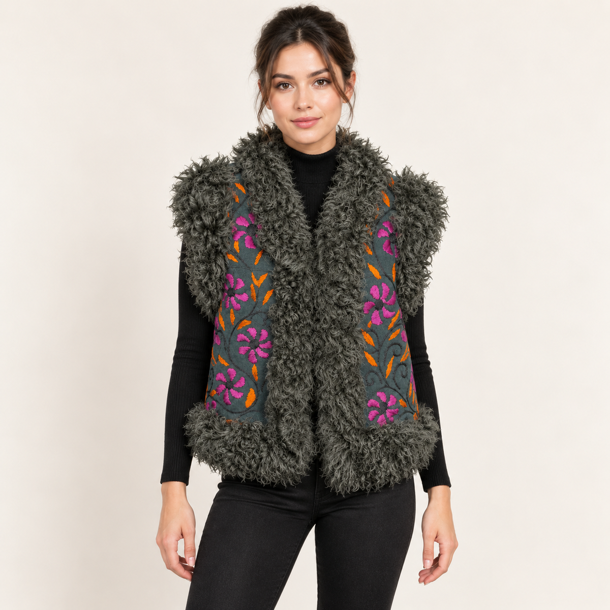 The Rayan Hand-Embroidered Shearling Vest