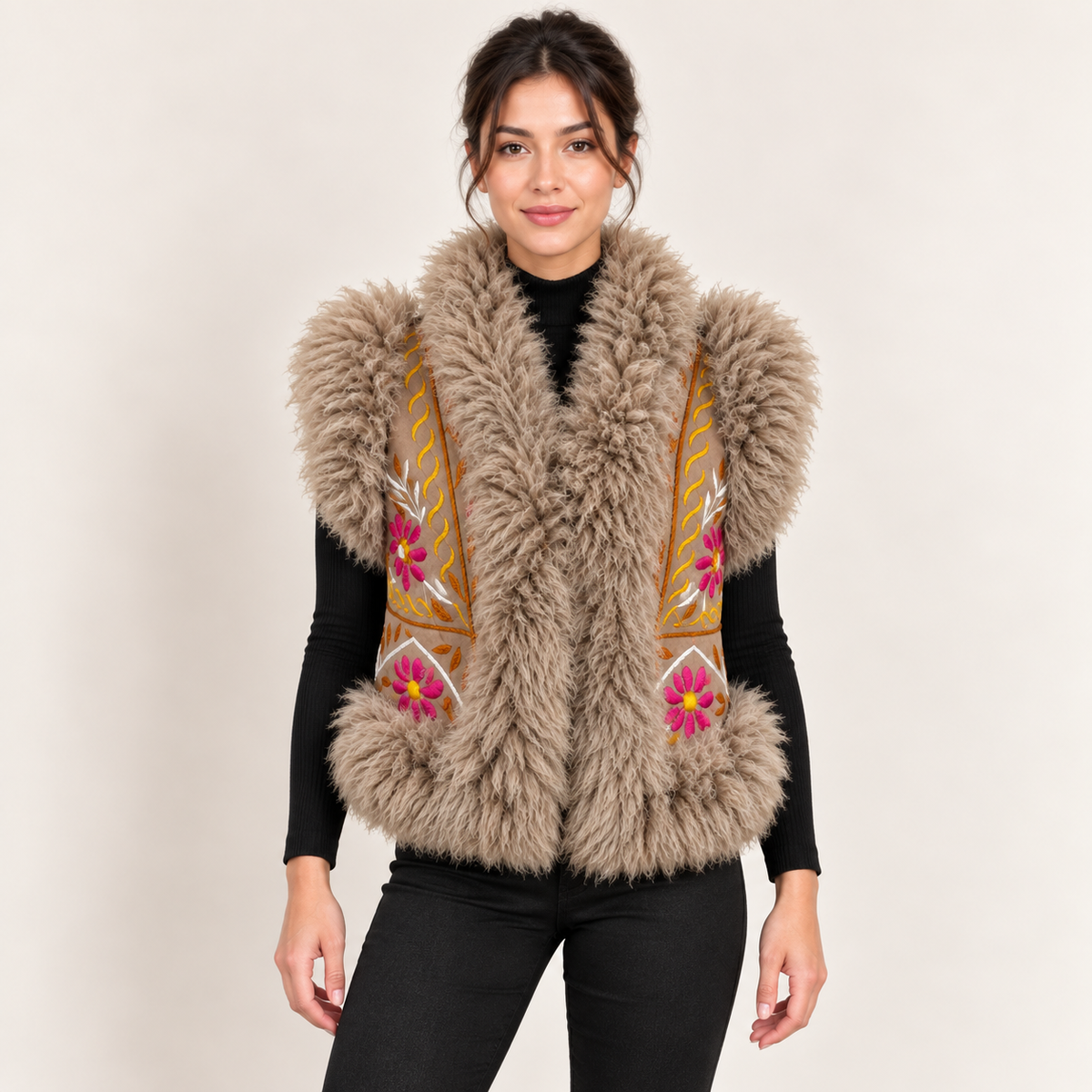 The Shireen Suede Shearling Vest