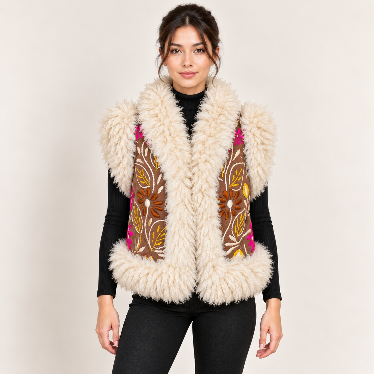 The Bahar Hand-Embroidered Shearling Vest