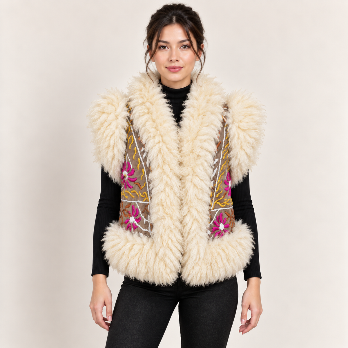 The Zeba Hand-Embroidered Shearling Vest