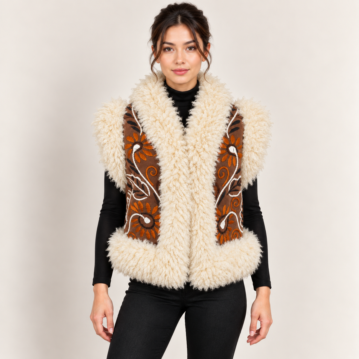 The Saba Hand-Embroidered Shearling Vest