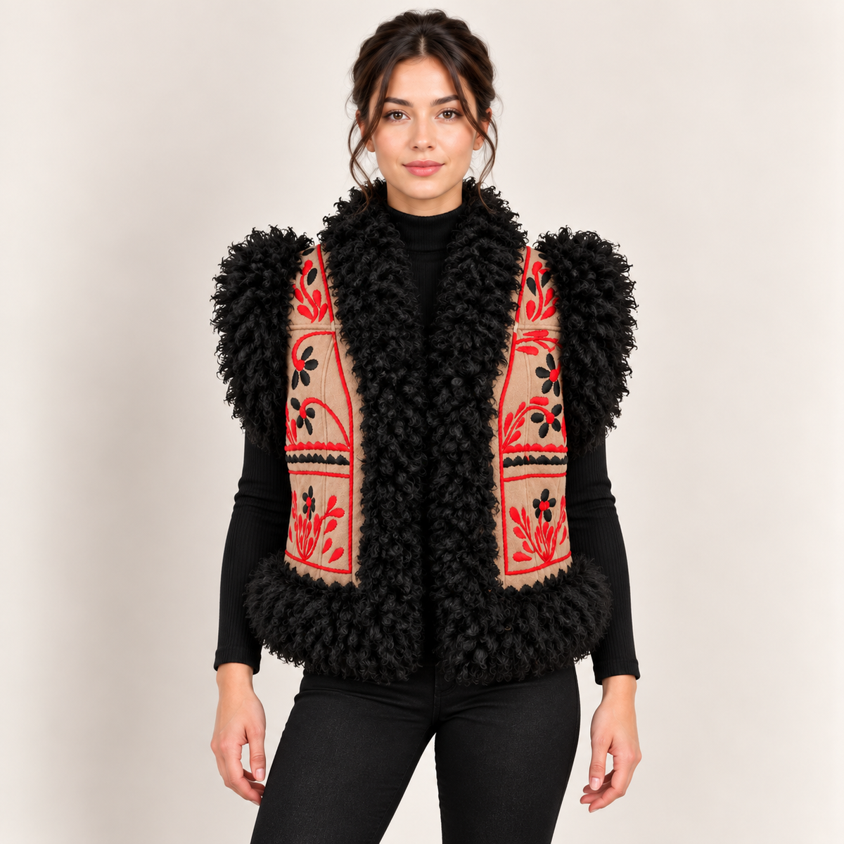 The Laleh Hand-Embroidered Shearling Vest