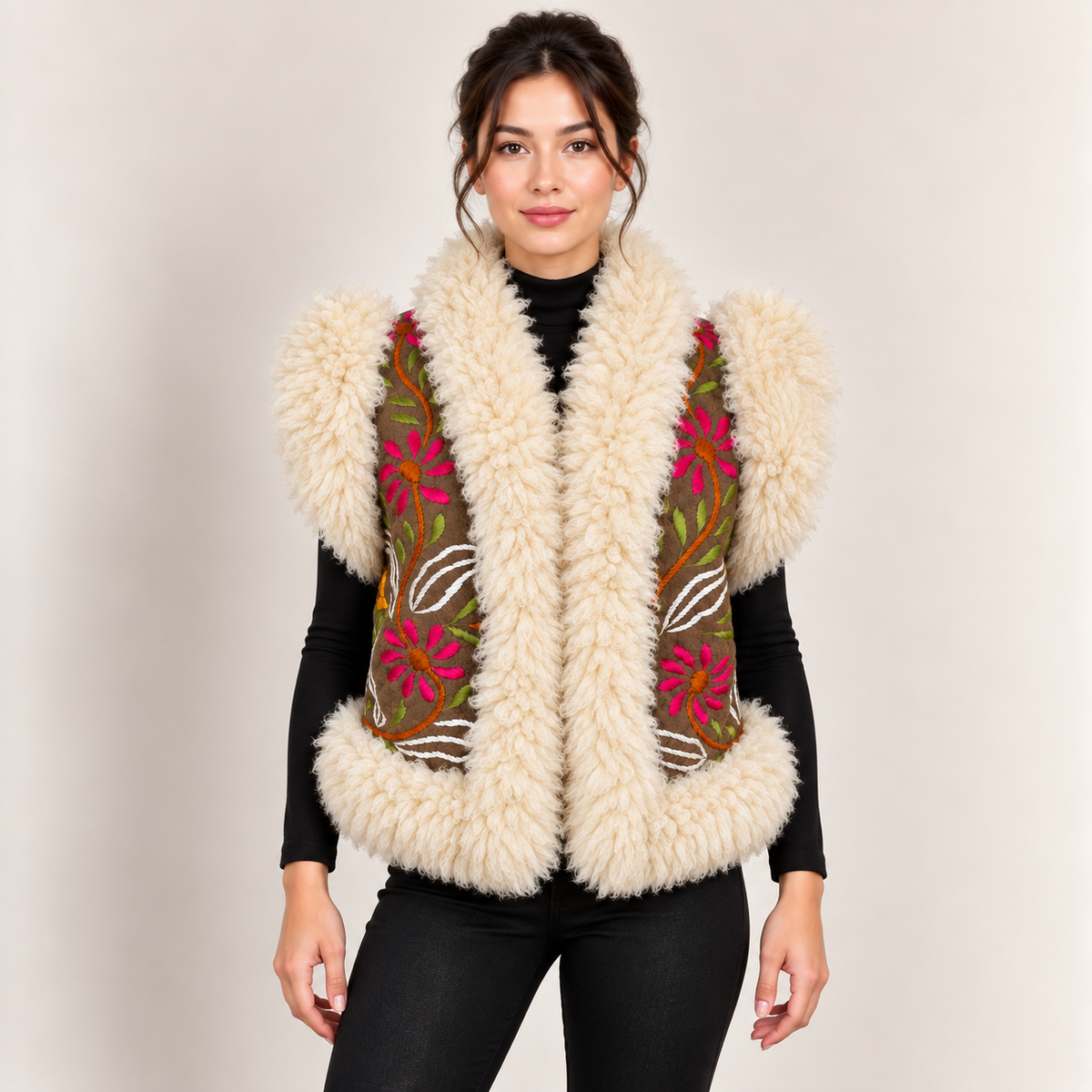 The Parisa Hand-Embroidered Shearling Vest