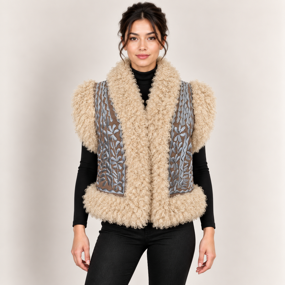 The Simin Hand-Embroidered Shearling Vest