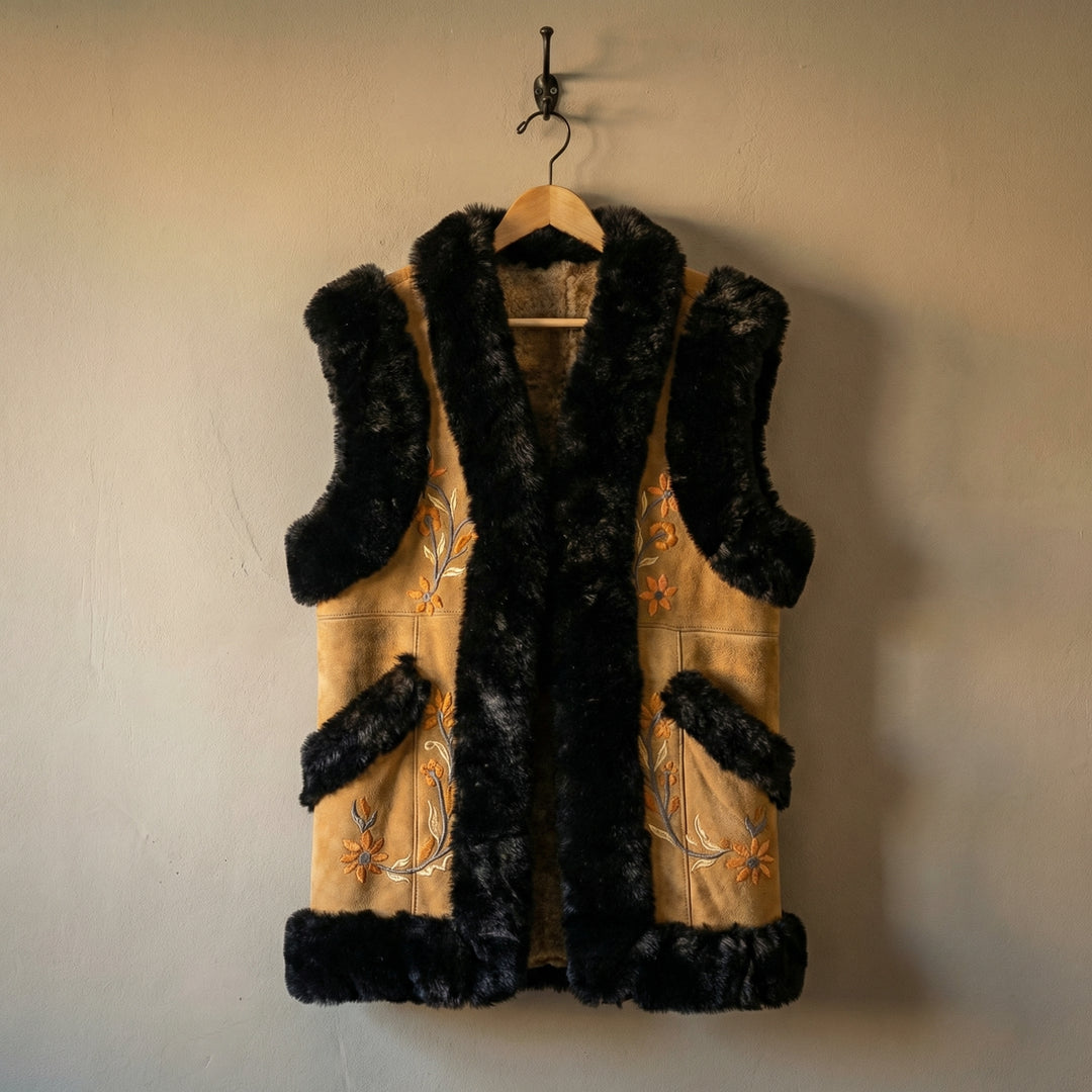Sima Heritage Gilet – Midnight Black Fur Trim