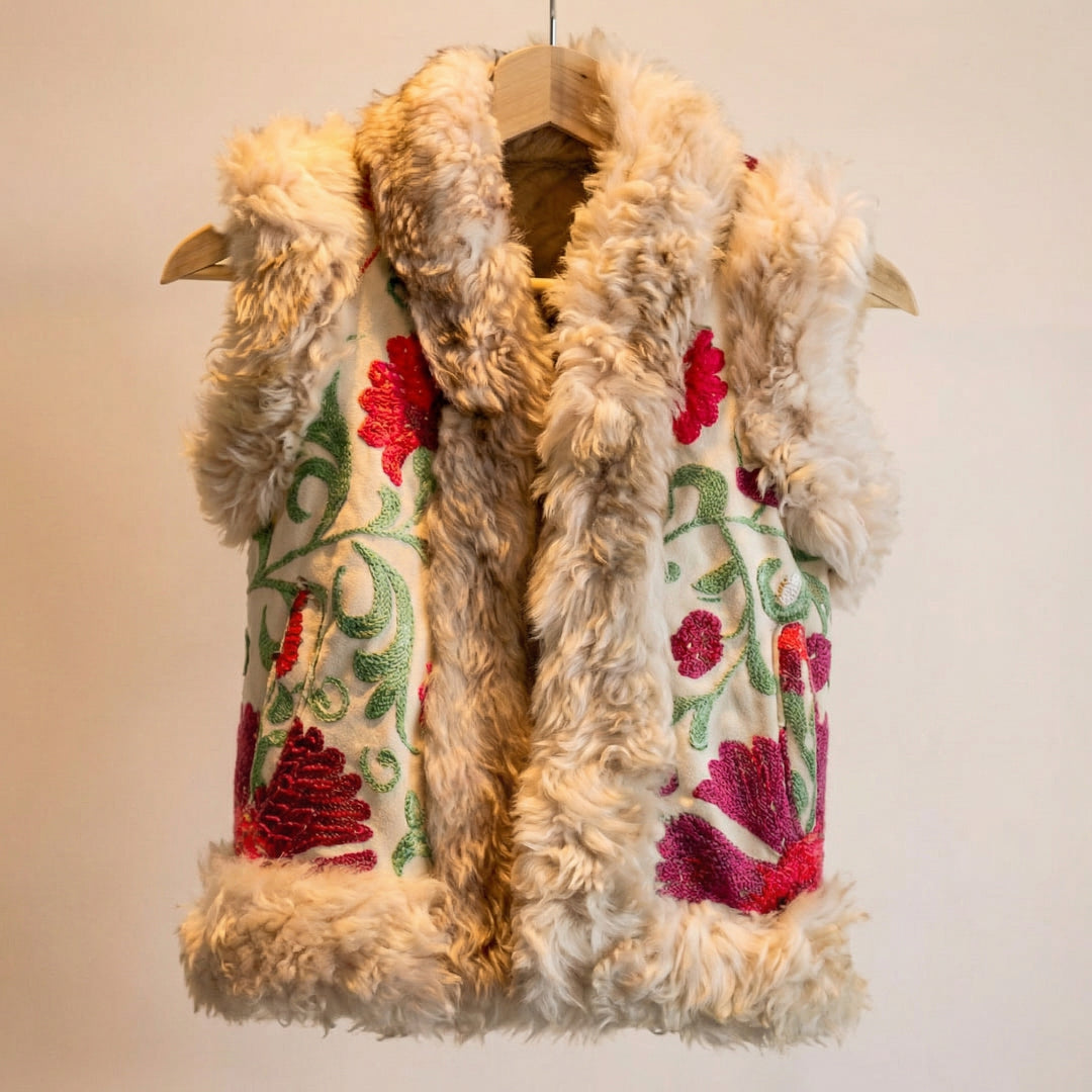 Sahar Junior Heritage Gilet – Cream Fur Trim