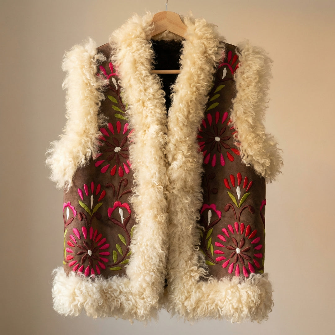 Layla Heritage Gilet – Cream White Fur Trim