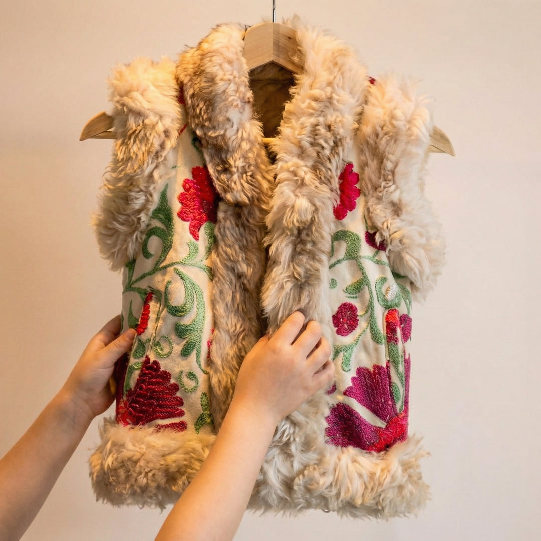 Sahar Junior Heritage Gilet – Cream Fur Trim
