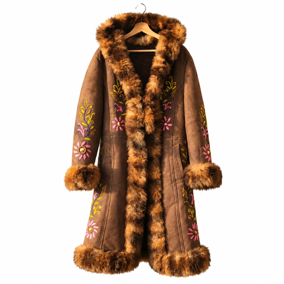 Rania Suede Sovereign Coat – Full-Length Sheepskin Trim