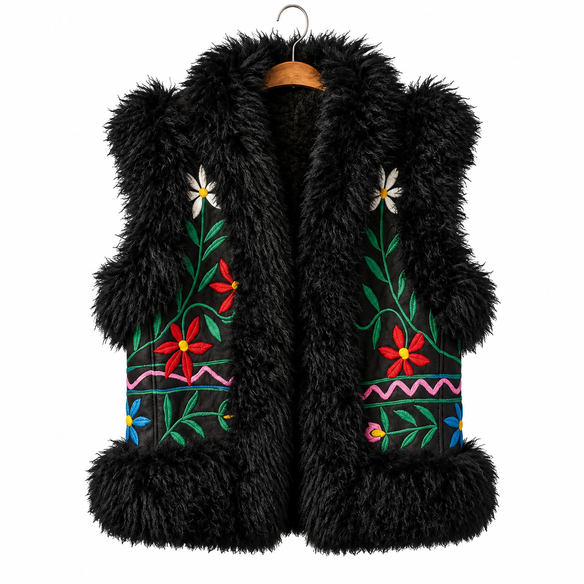 Sitara Heritage Gilet – Midnight Black Sheepskin Trim