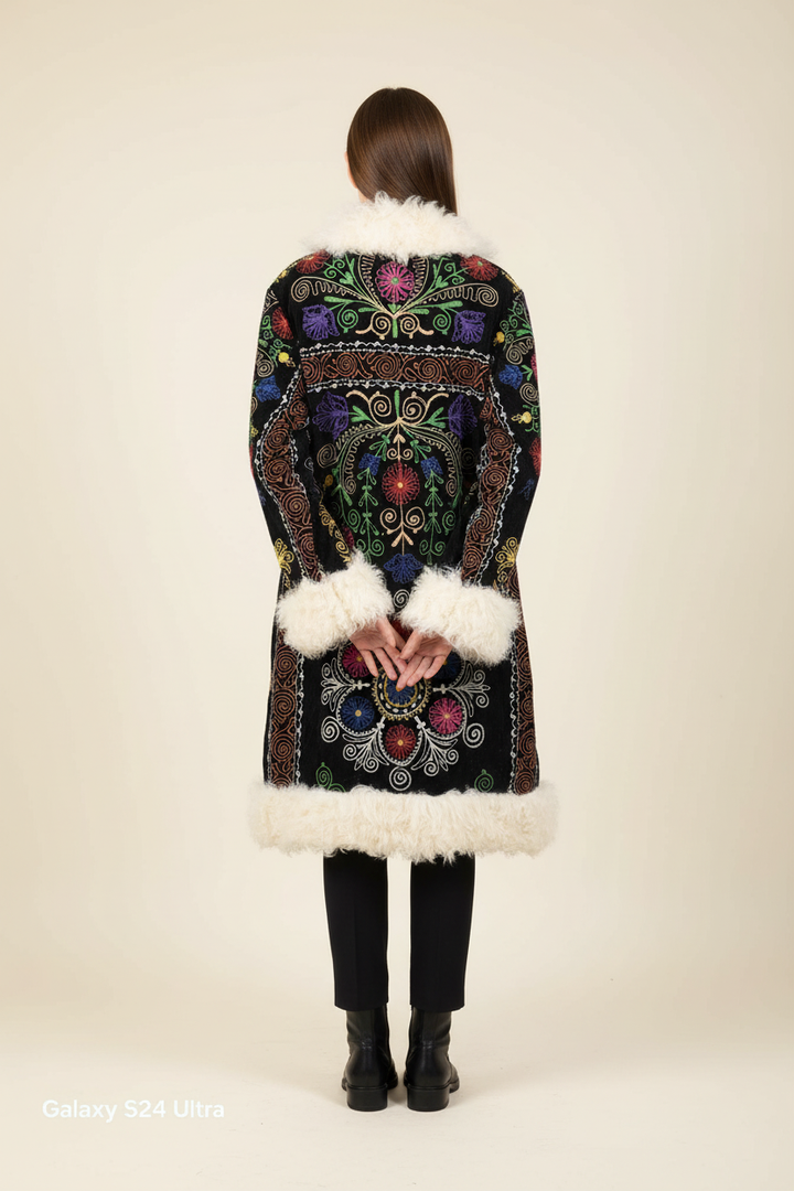 Model wearing The Sina-e-Safid Afghan coat - back view