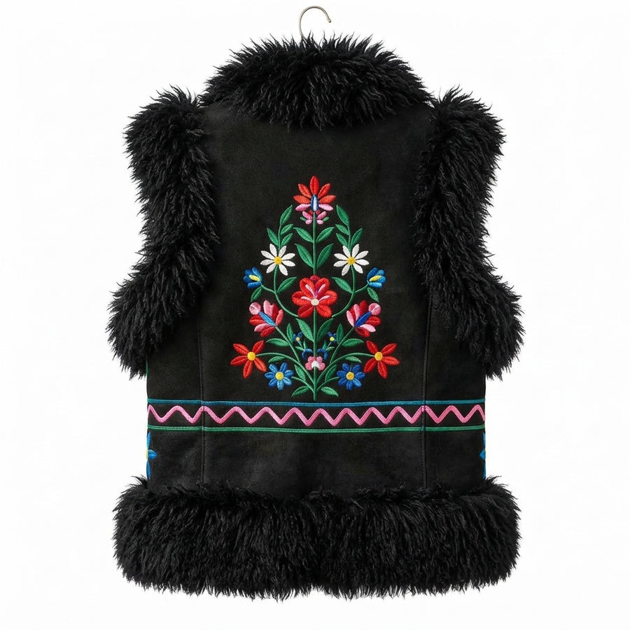 Sitara Heritage Gilet – Midnight Black Sheepskin Trim