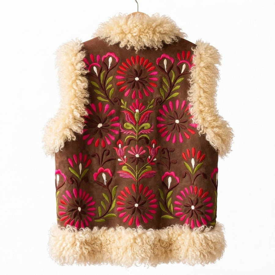 Layla Heritage Gilet – Cream White Sheepskin Trim
