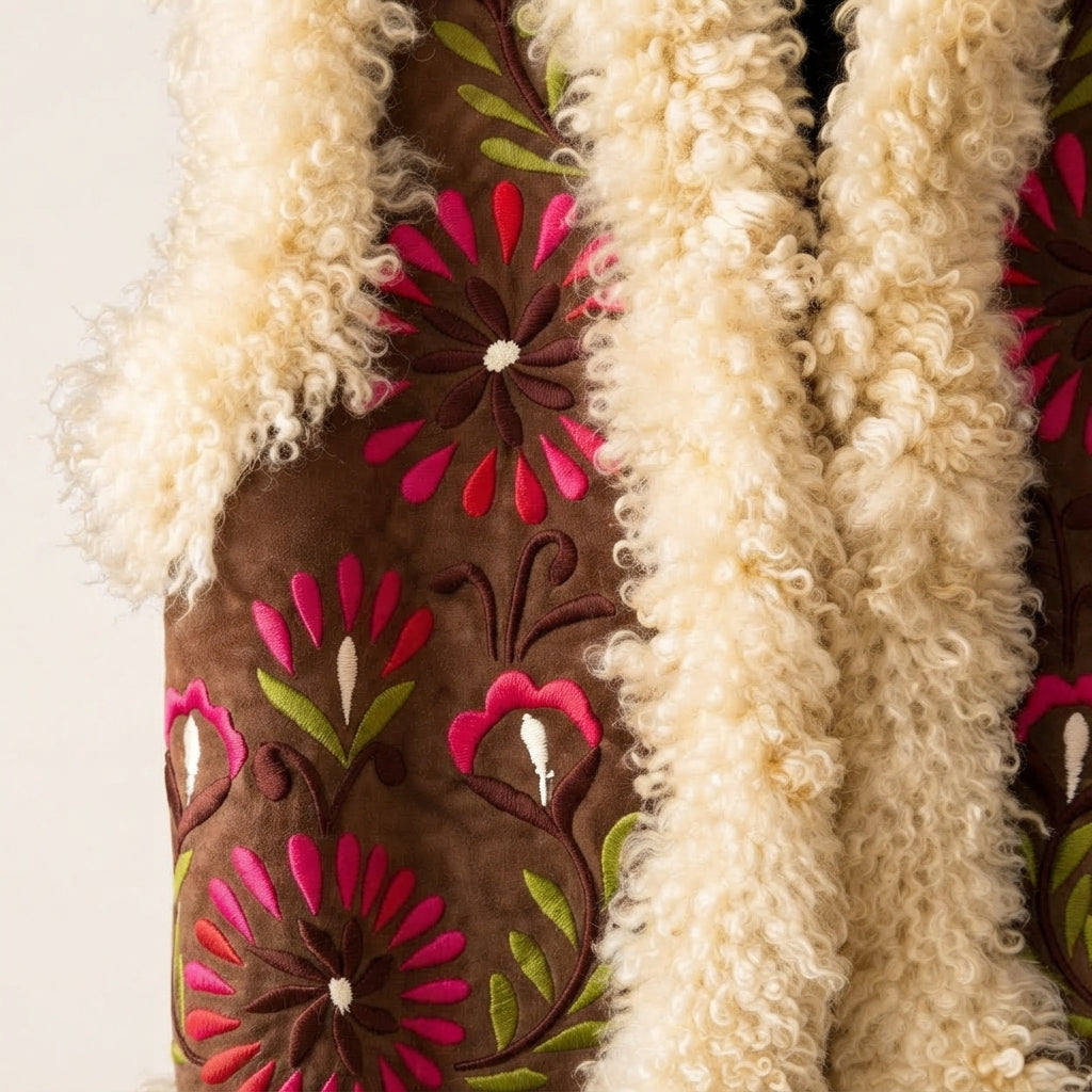 Layla Heritage Gilet – Cream White Sheepskin Trim