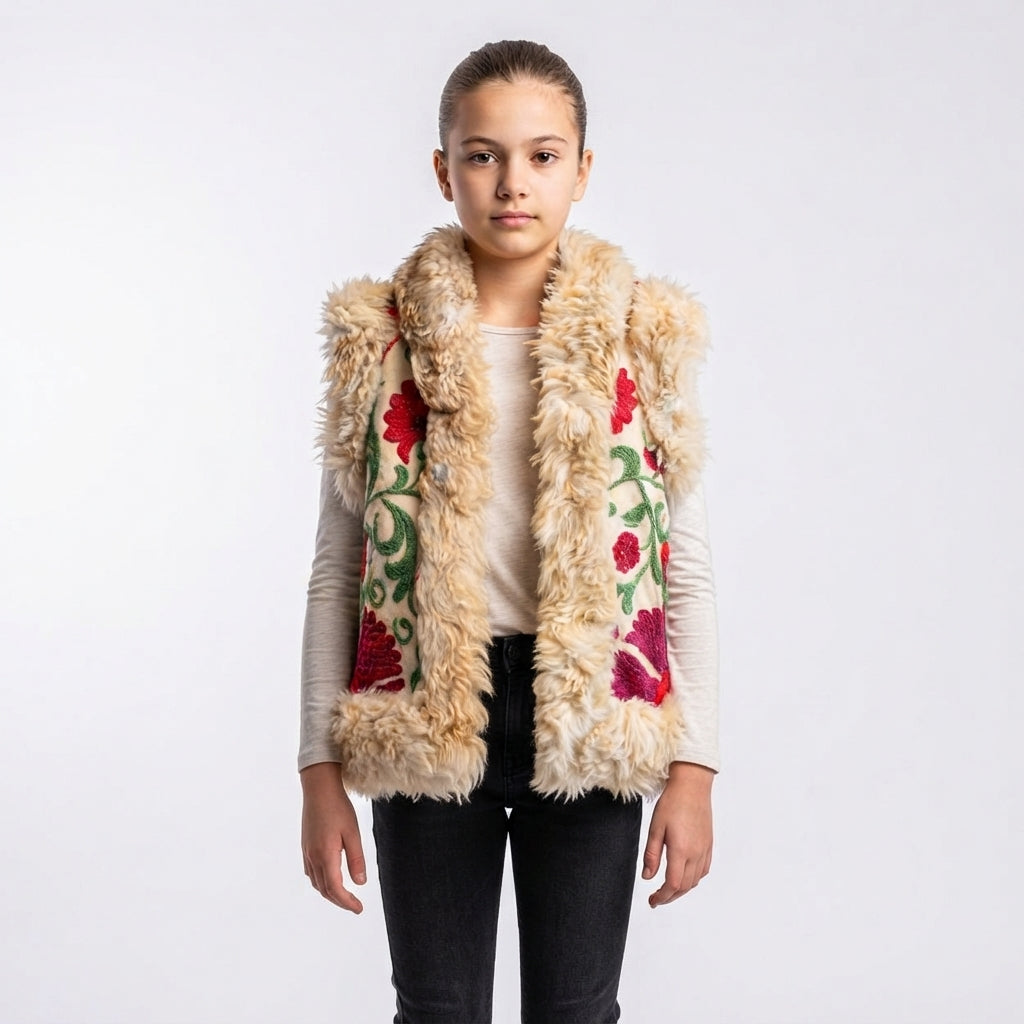 Sahar Junior Heritage Gilet – Cream Sheepskin Trim