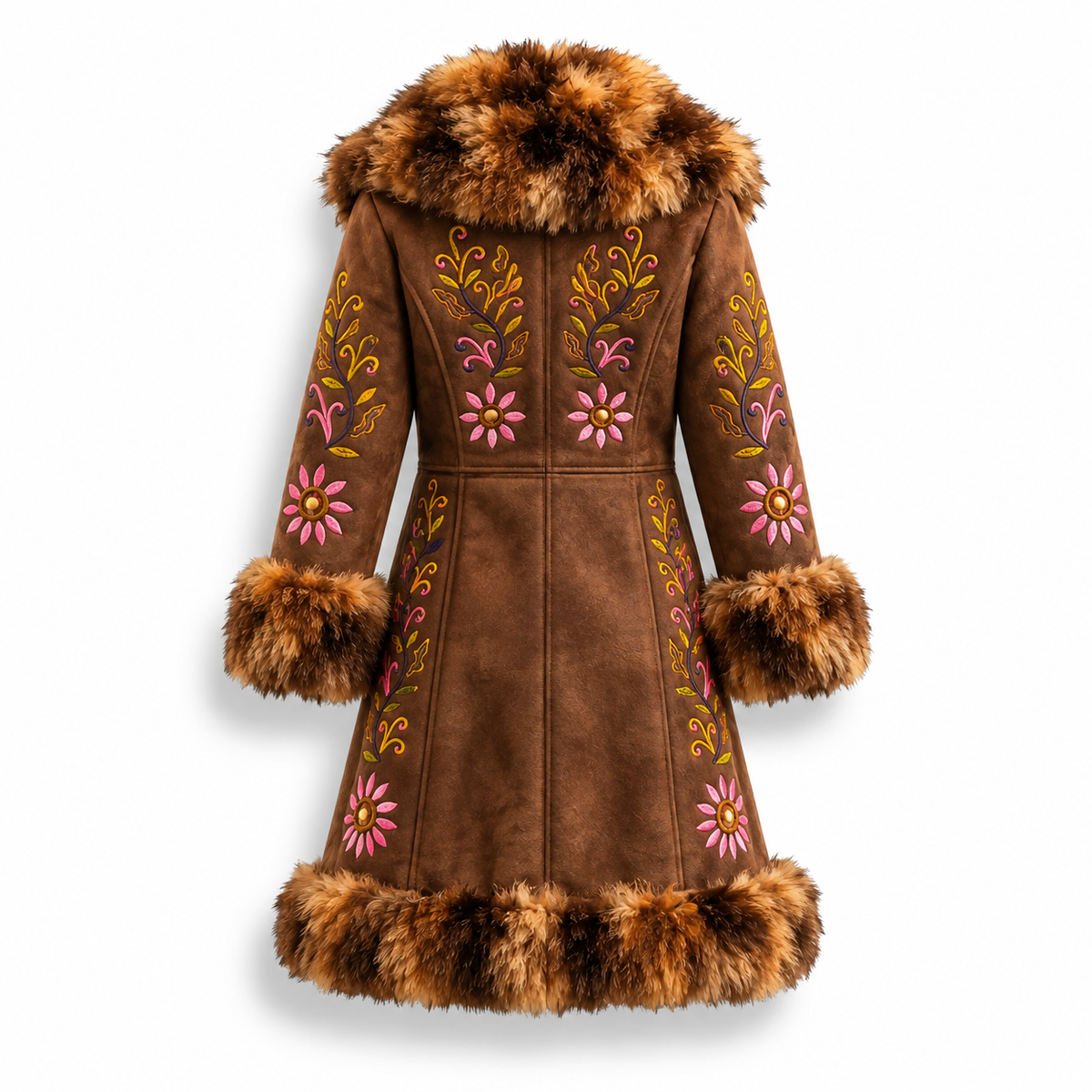 Rania Suede Sovereign Coat – Full-Length Sheepskin Trim