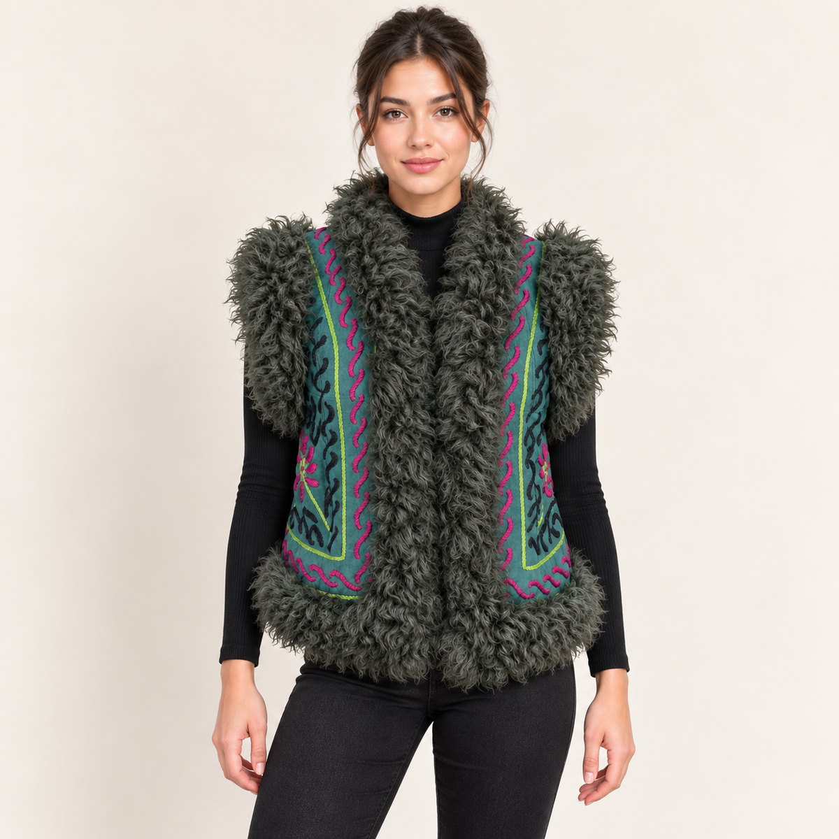 The Anahita Hand-Embroidered Shearling Vest