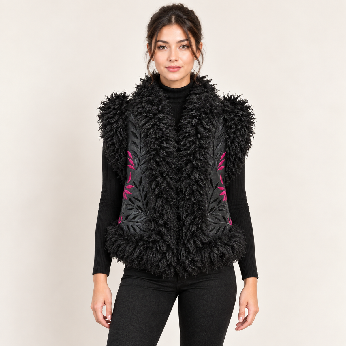 The Roxana Embroidered Shearling Vest