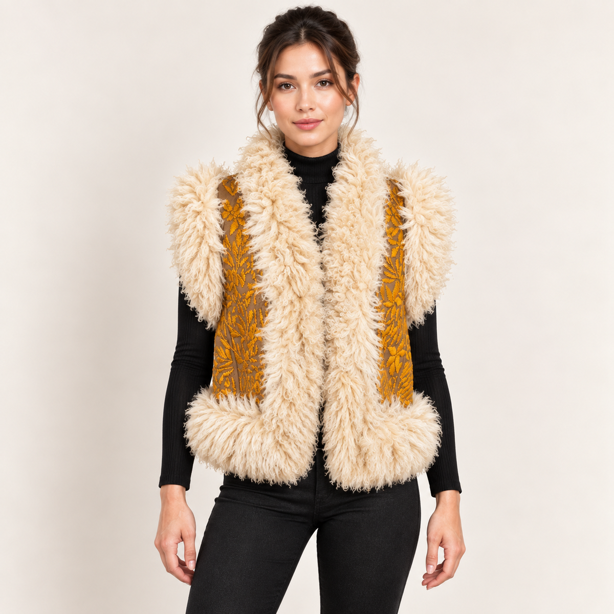 The Parisa Floral Shearling Vest