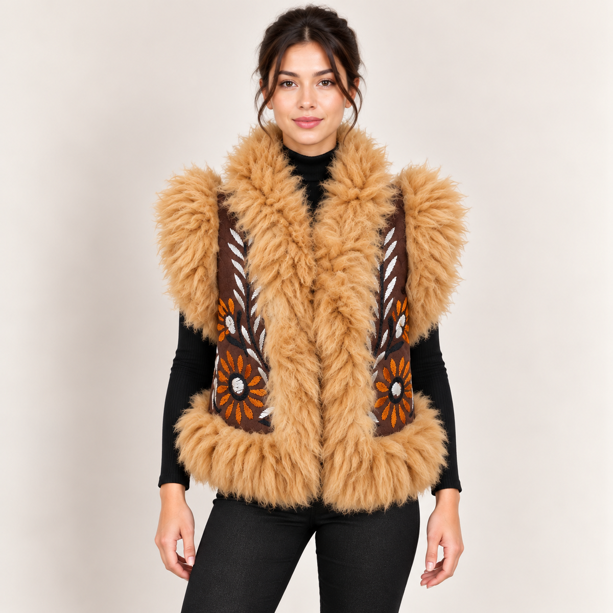 The Khorshid Hand-Embroidered Shearling Vest