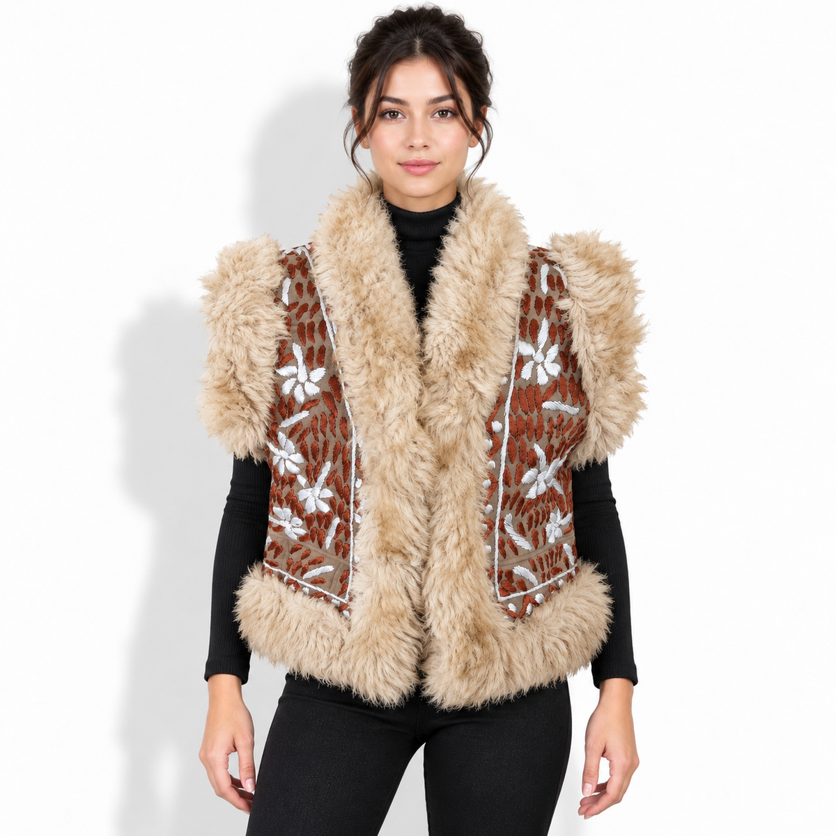 The Zarin Hand-Embroidered Shearling Vest