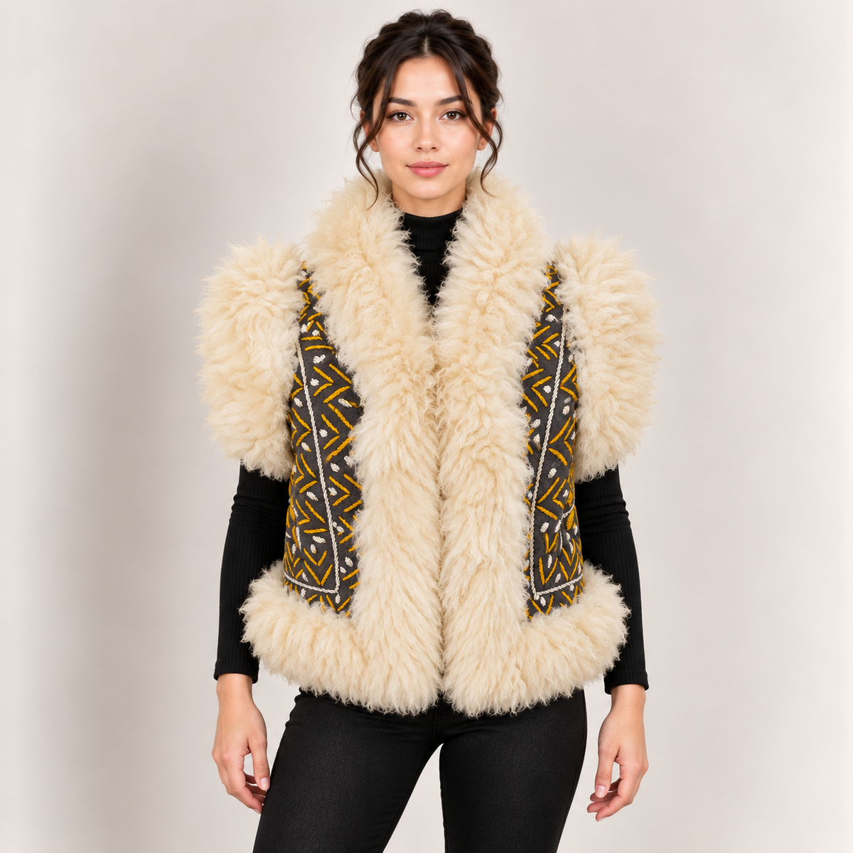 The Soraya Hand-Embroidered Shearling Vest
