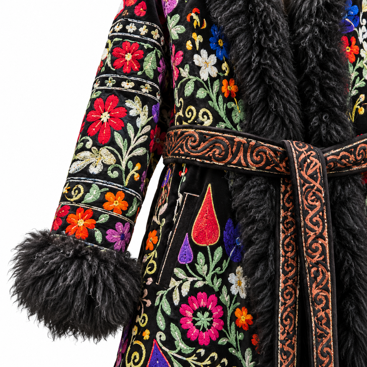 Sina-e-Zulmat Heavy-Duty Suede Coat with Black Fur