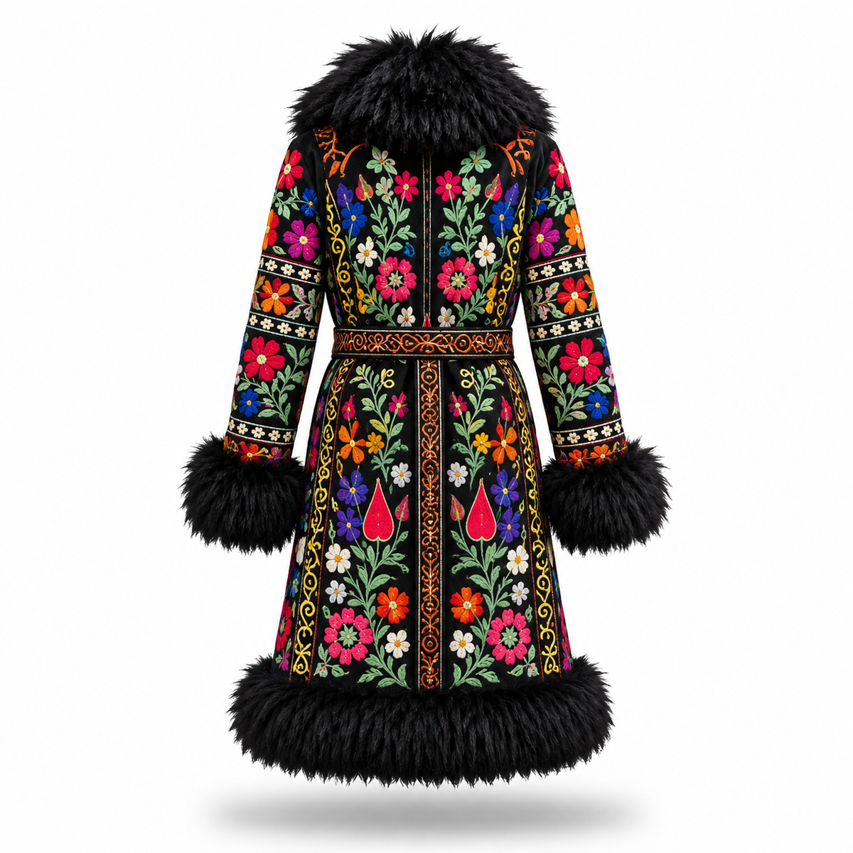 Sina-e-Zulmat Heavy-Duty Suede Coat with Black Fur