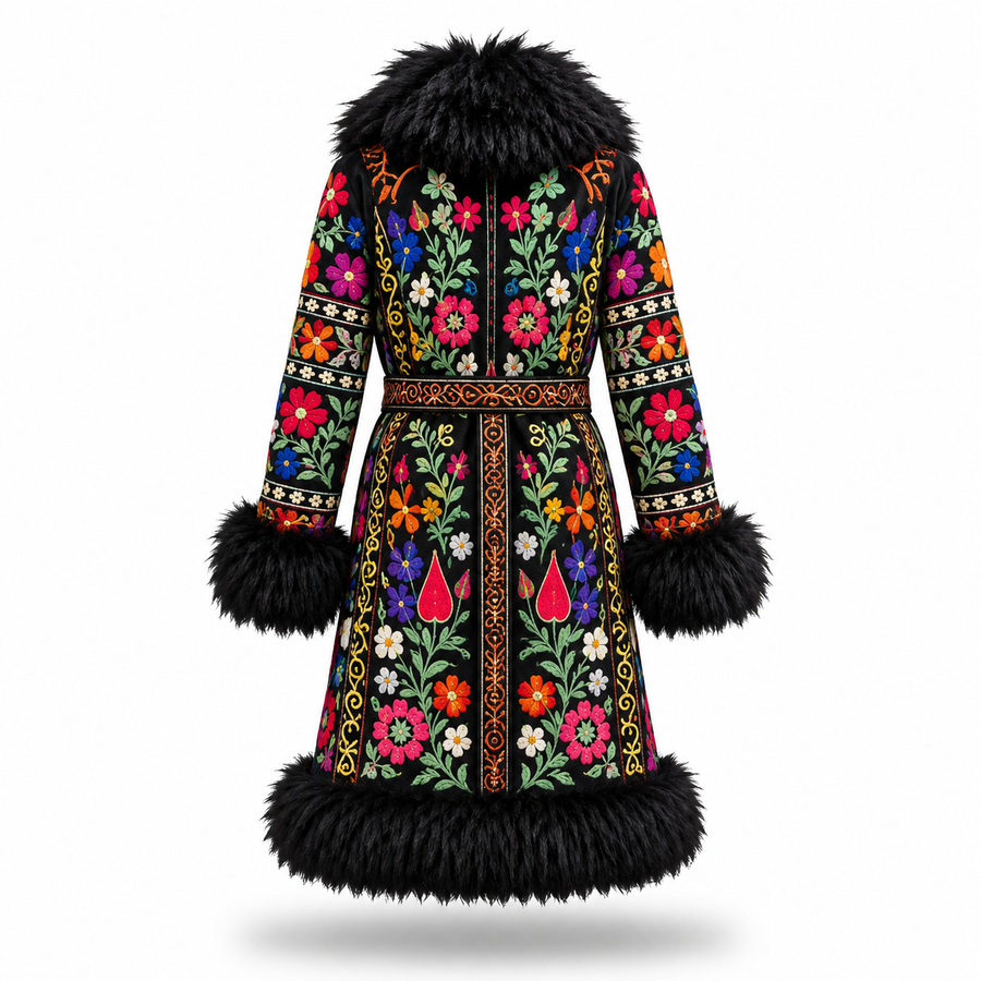 Sina-e-Zulmat Heavy-Duty Suede Coat with Black Fur