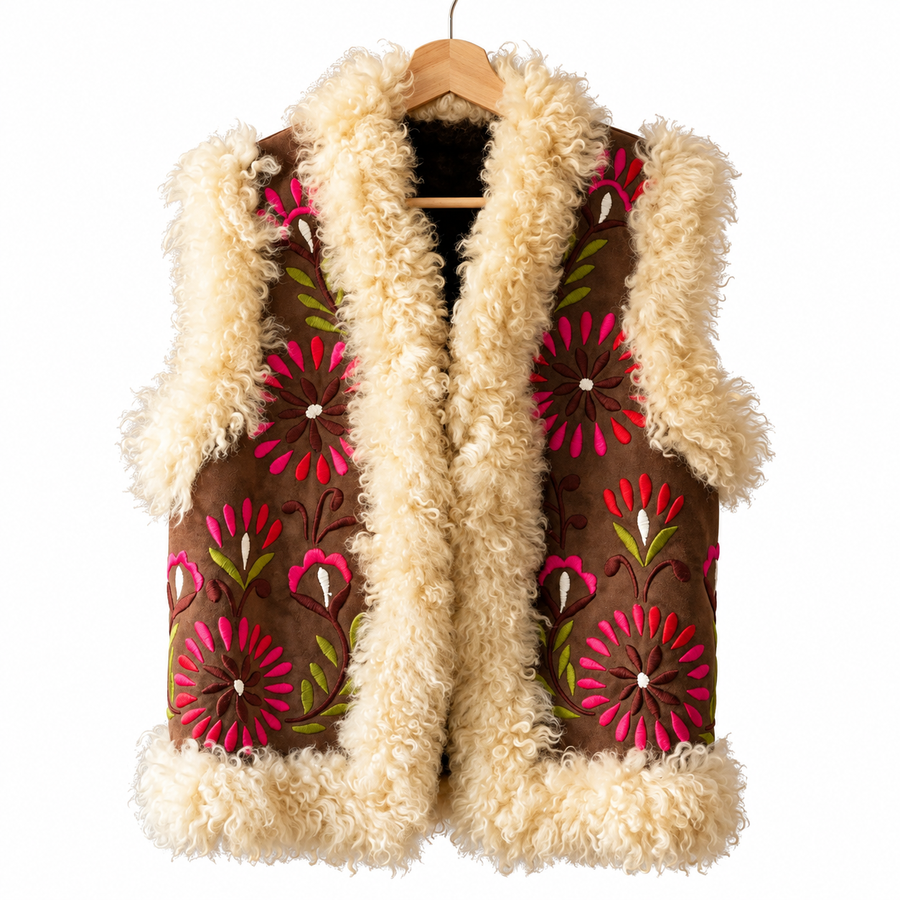 Layla Heritage Gilet – Cream White Sheepskin Trim